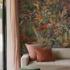 Carta da Parati Giungla Tropicale | Design Botanico ad Acquerello | Arredo Esotico da Sogno | Ecologica e Removibile