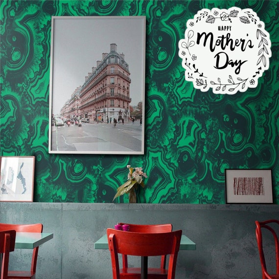 Malachite Section Geode Wallpaper in Green and Black, Marble Contact Paper Nature Inspired Modern Decor for Accent Wall