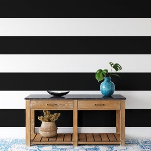 Papier peint rayé moderne noir et blanc, décoration murale minimaliste, art mural minimaliste rayures noires