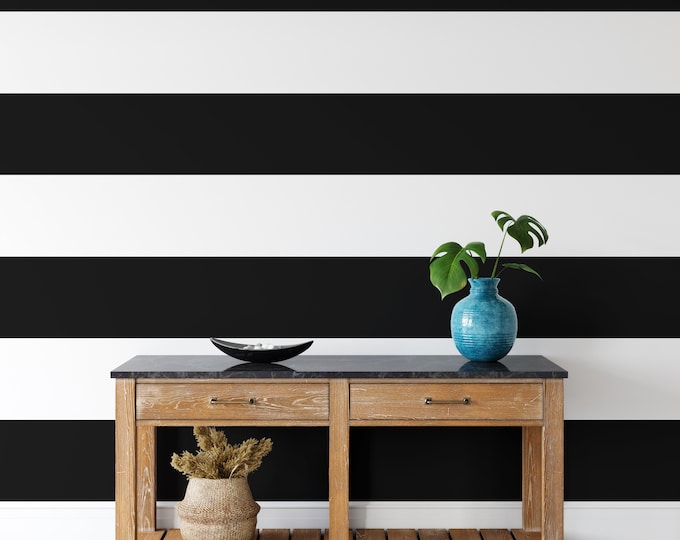 Black and White Modern Striped Wallpaper, Minimal Line Wall Mural, Black Stripes Minimal Wall Art