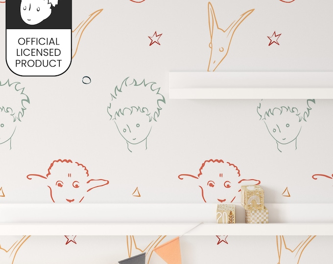 Official Little Prince Line Characters Wallpaper - Minimalist Sketch Pattern for Modern Kids Room & Nursery Decor