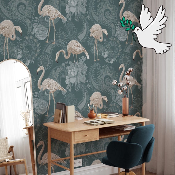 Flamingos Wallpaper for Living Room Decor, Bird Wall Art