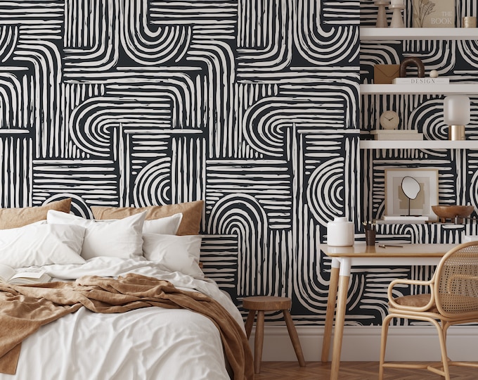 Modern Style Wallpaper with Bold Stripes, Add a Touch of Abstract Sophistication to Your Walls with this Stunning Black and White Wallpaper
