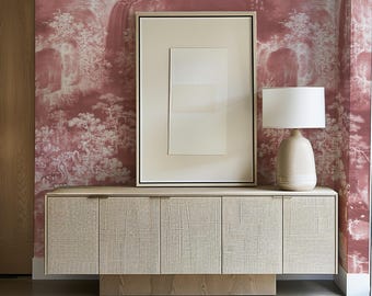 Oriental Landscape Wallpaper Rose Mural with Waterfalls & Mountains, Elegant Wall Decor for Living Room, Bedroom