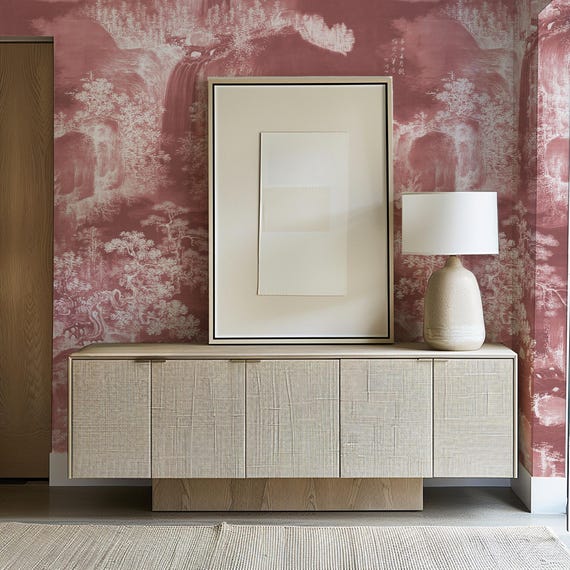 Oriental Landscape Wallpaper Rose Mural with Waterfalls & Mountains, Elegant Wall Decor for Living Room, Bedroom