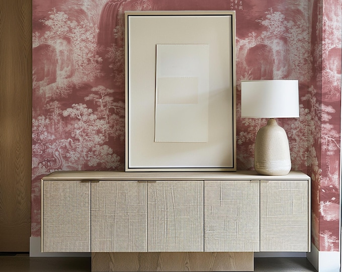 Oriental Landscape Wallpaper Rose Mural with Waterfalls & Mountains, Elegant Wall Decor for Living Room, Bedroom