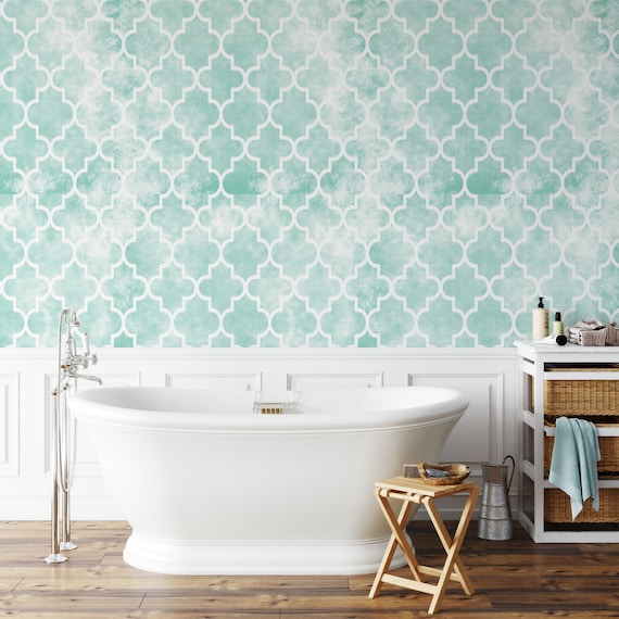 Moroccan Tiles Green Vintage Wall Decor, Geometric Tales Marble Emerald Wallpaper