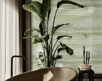 Olive Green Travertine Wallpaper, Natural Stone Effect Eco-Friendly, Pre-Cut Sheets Handmade in Italy