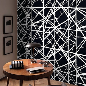 Papier peint rayé moderne noir, art mural temporaire pour une décoration murale esthétique