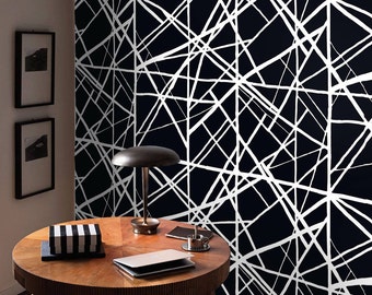 Black Modern Striped Wallpaper, Temporary wall art for wall decor aesthetic