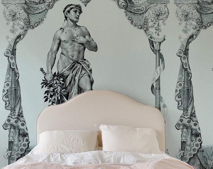 Neoclassical Hero Wallpaper - Elegant Vintage Wall Art for Living Room, Bedroom & Office Decor, Classic Mythology Inspired Design