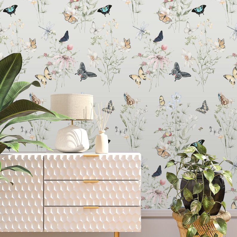 Baby Bedroom Butterfly Wallpaper, Delicate Colors Butterflies Floral ...