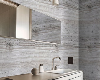White Marble Stone Effect Trendy Wallpaper, Travertine Temporary Wall Decor