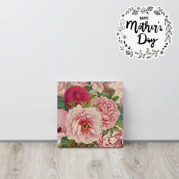 pink Floral canvas useful gifts also for coffee bar decor, aesthetic framed home inspo