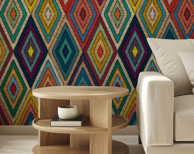 Boho Tribal Wallpaper Patchwork - Ethnic Wall Decor with Hand-Drawn Ornamental Patterns for Unique Home Accent