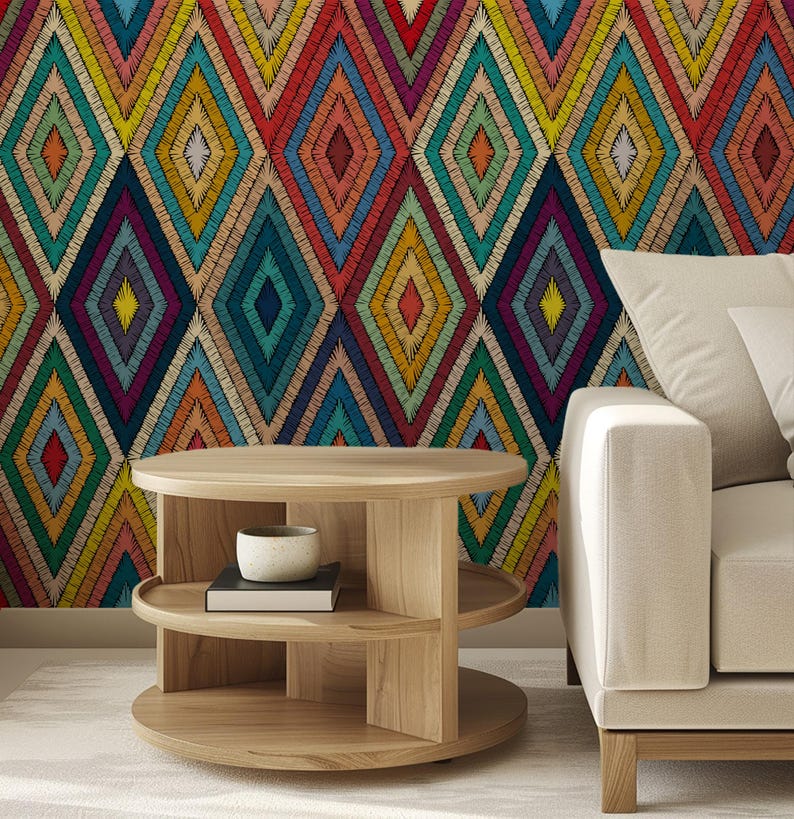 Ethno Tapete - Ethno-Wanddekor mit handgezeichneten ornamentalen Mustern für ein einzigartiges Wohnaccessoire Bild 1
