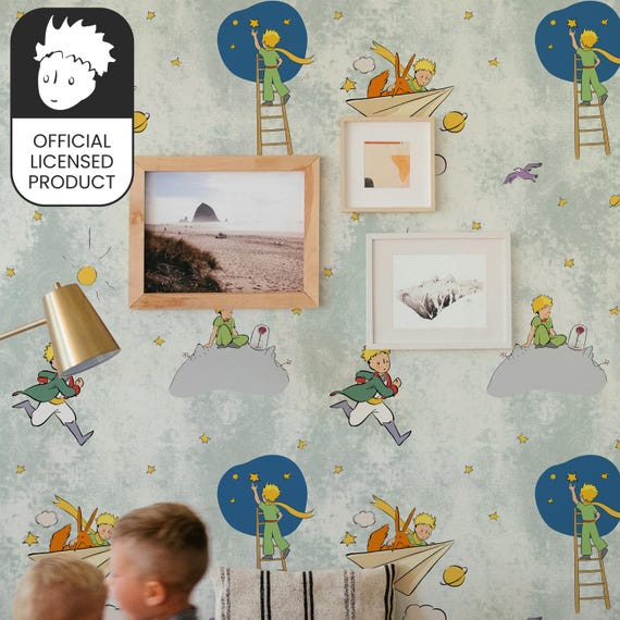 Official Little Prince Dreams Aspirations Wallpaper - Vintage Green Adventure Pattern for Kids Room Decor