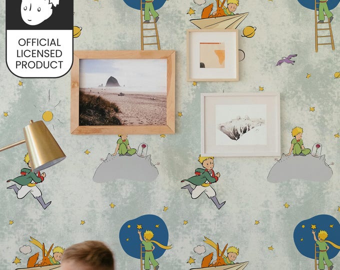 Official Little Prince Dreams Aspirations Wallpaper - Vintage Green Adventure Pattern for Kids Room Decor