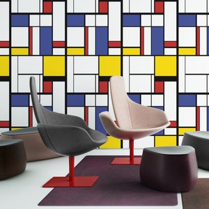 Papel de parede Bauhaus geométrico de meados do século, decoração de parede moderna