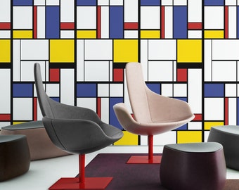 Geometric Midcentury Bauhaus Wallpaper, Modern Wall decor