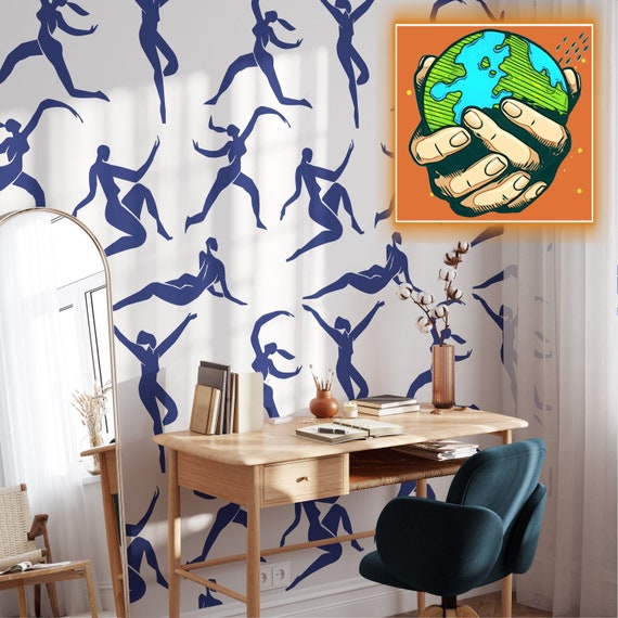 Blue Dancers Artistic Wallpaper, Modern Art Wall Decor