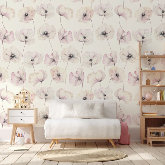 Watercolor Peony Wallpaper - Soft Pink & White Flowers Wall Mural, Blush Peonies Floral Decor