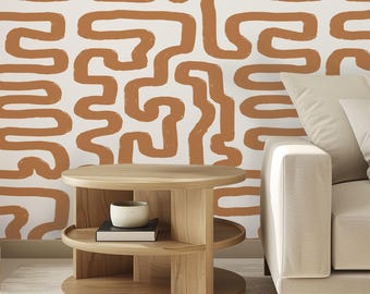 Abstract Maze Wallpaper in Beige & White – Modern Chic Wall Decor for Home, Stylish Geometric Pattern, , Contemporary Design