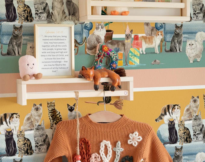Cats Wallpaper Cute and Curious Cat Design for Nursery, Kids Room, Pet Lovers’ Decor, Playful Kitten Pattern, Easy Peel & Stick Wallcovering