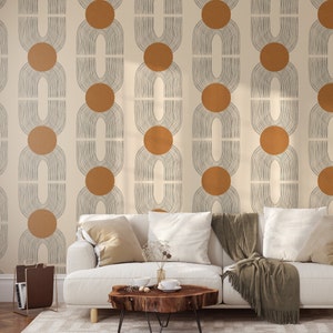 Hellbeige Art-Deco-Tapete, Erdton Retro-Wanddekor, Grunge-Wandkunst