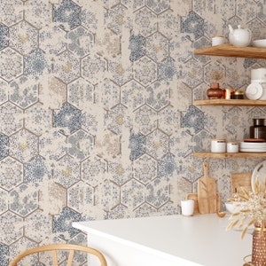 Carta da Parati Cucina con Maioliche, Piastrelle Marocchine, Mosaico bianco e blu