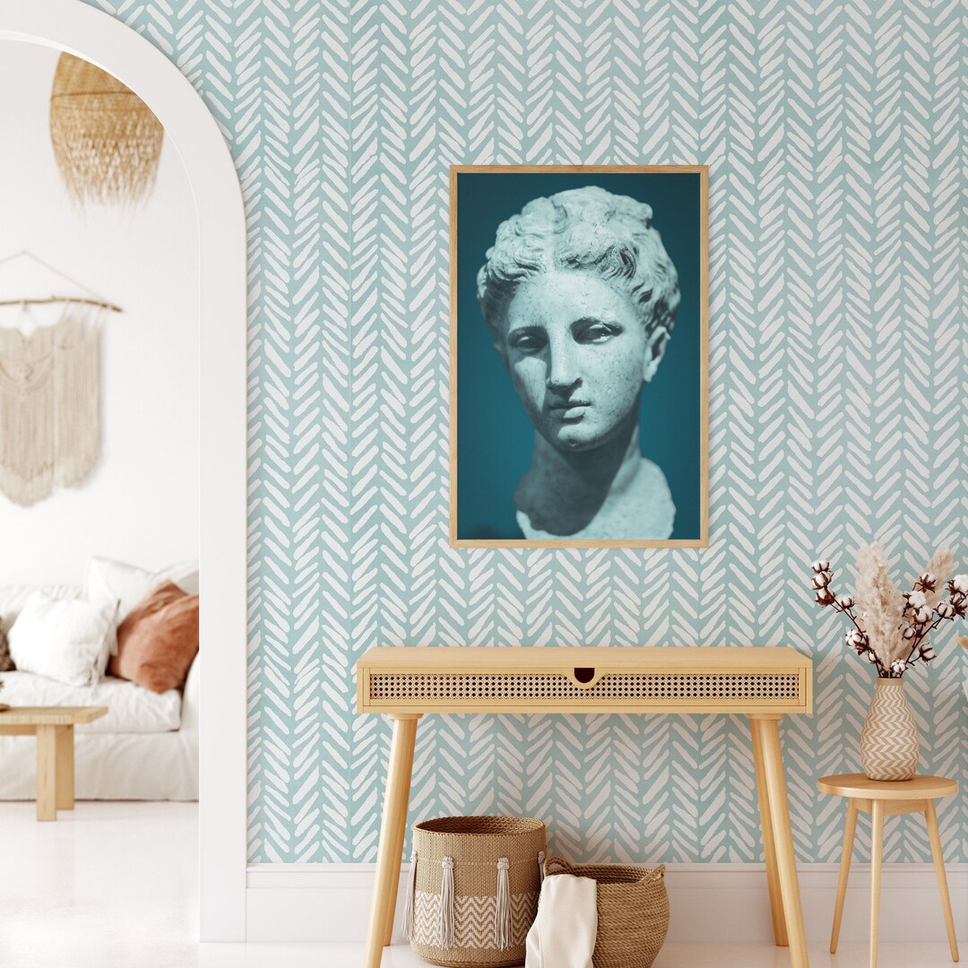 Light Blue Herringbone Pastel Wallpaper Minimalist Chevron Etsy