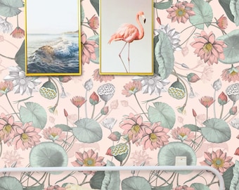 Luxurious Lotus and Floral Etching Wallpaper - Elegance in Subtle Hues! Lotus Wall Decor