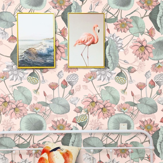 Luxurious Lotus and Floral Etching Wallpaper - Elegance in Subtle Hues! Lotus Wall Decor