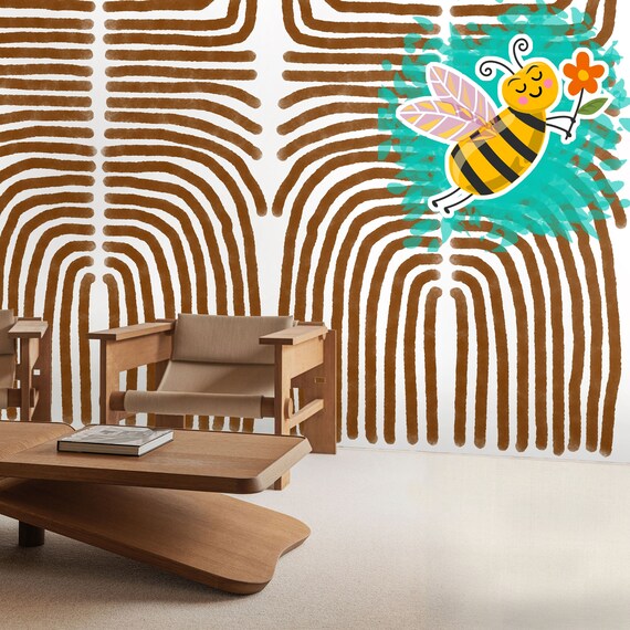 Brown Earth Tone Boho Wallpaper, Minimal Abstract Artistic Wall Decor