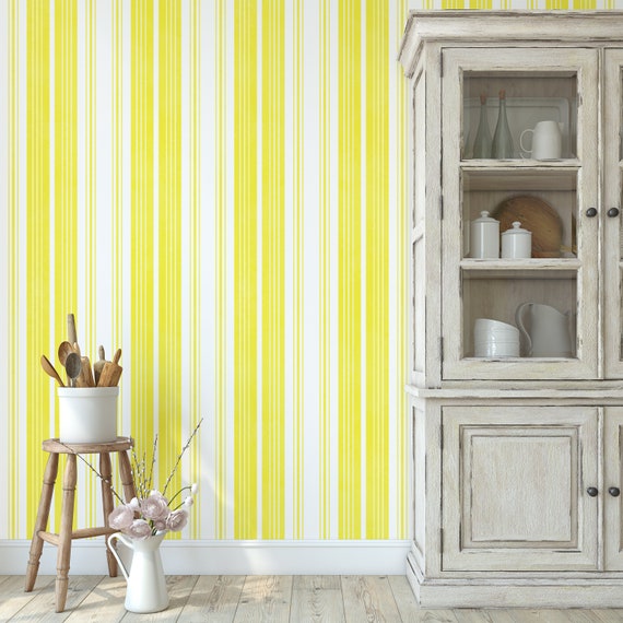 Yellow and White Striped Wallpaper, Stripes Wallpaper, Stripe Wall Mural