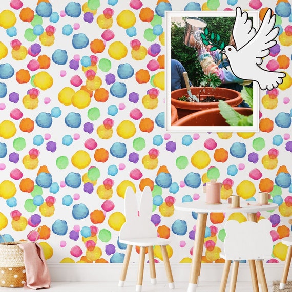 Colorful Bubbles removable wallpaper, Watercolor wall mural, Splash wall decor