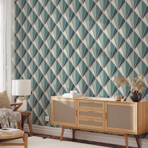 Vintage Inspired Art Déco Wallpaper, Golden Folding Fan Light Blue Wallpaper