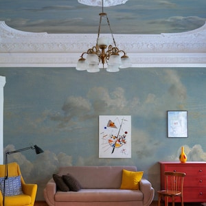 Carta da Parati Cielo Dipinto | Mural Nuvole Blu Vintage | Decorazione Artistica per Soffitto o Parete | Ecologica e Removibile