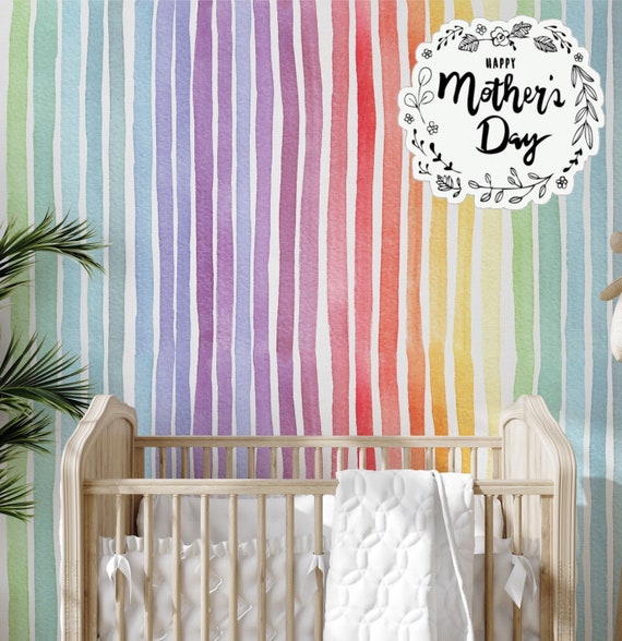 Rainbow Vertical Lines Wallpaper, Multicolor Vertical Lines Wall Art, Colorful Rainbow Stripes Wall Treatment