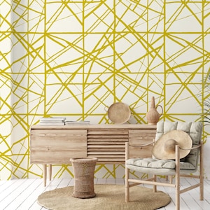 White and Gold Geometric Pattern Abstract Wallpaper for Modern Home Decor