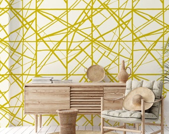 White and Gold Geometric Pattern Abstract Wallpaper for Modern Home Decor