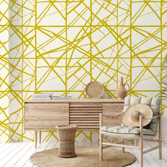 White and Gold Geometric Pattern Abstract Wallpaper for Modern Home Decor