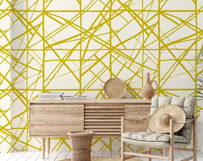 White and Gold Geometric Pattern Abstract Wallpaper for Modern Home Decor