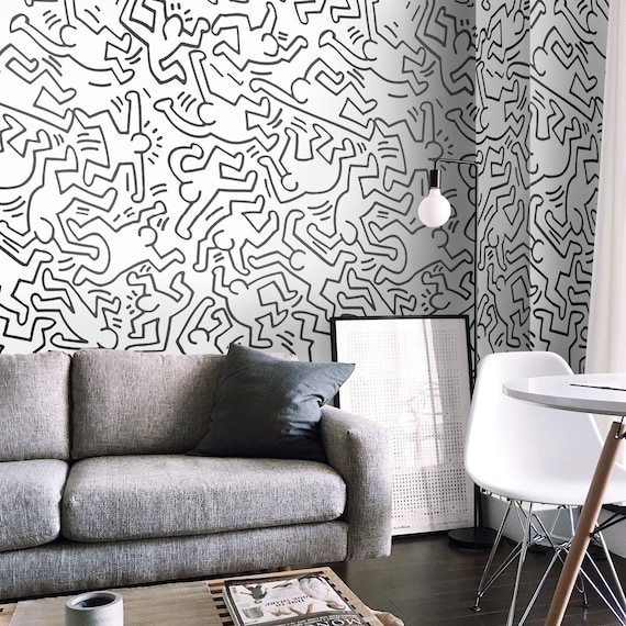 Black and White Pop Art Artistic Wallpaper, Modern Wall Covering for Minimalist Decor