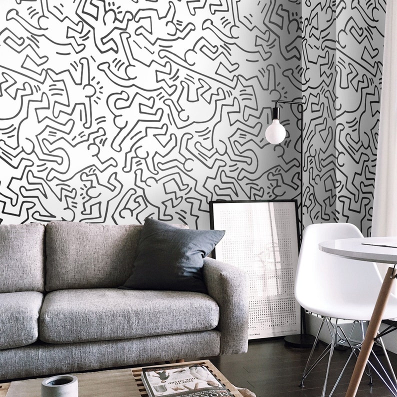 Black and White Pop Art Artistic Wallpaper Modern Wall Etsy