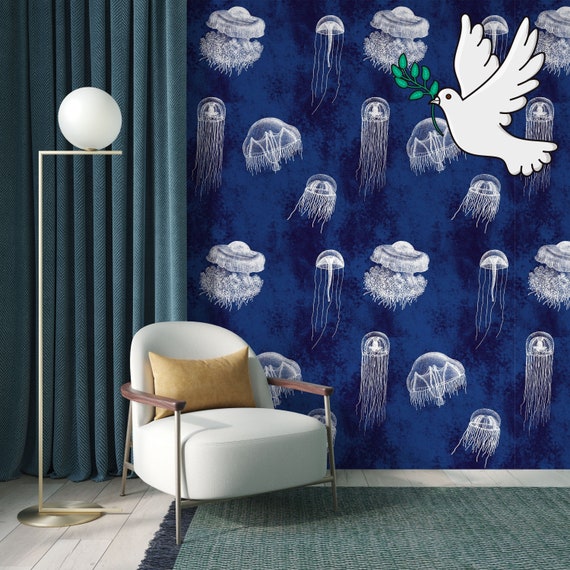 Sea Jellyfish Wall Mural Jellyfish Wallpaper, Bedroom Wallpaper, Nature Wallpaper Office Wallpaper, Jellyfish Wall Art Decor