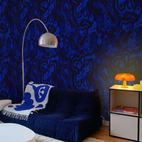 Blue Malachite Agate Wallpaper, Dark Marble Geode Texture for Accent Wall