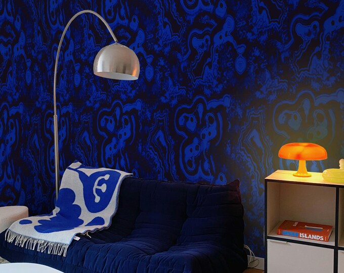 Blue Malachite Agate Wallpaper, Dark Marble Geode Texture for Accent Wall