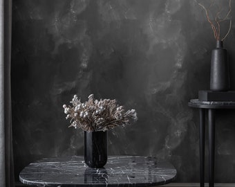 Black Concrete Venetian Plaster Wallpaper, Stone Effect Wall Decor for Modern Decor