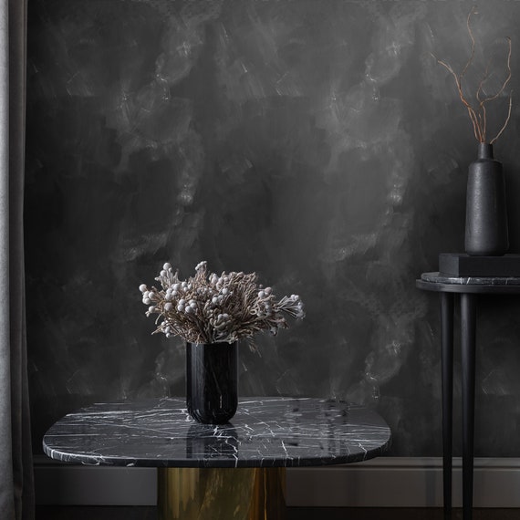 Black Concrete Venetian Plaster Wallpaper, Stone Effect Wall Decor for Modern Decor